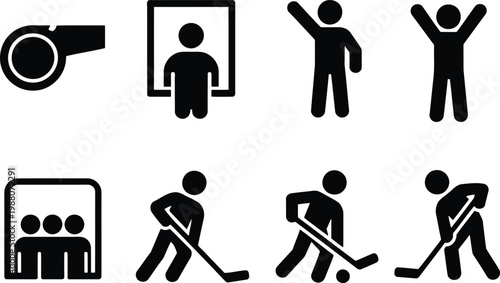Black and white pictograms depicting various sports and activities