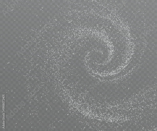 Fotografia Mesmerizing swirl of white glitter particles on a dark background, creating a sparkling spiral galaxy effect with magical shine and elegant motion