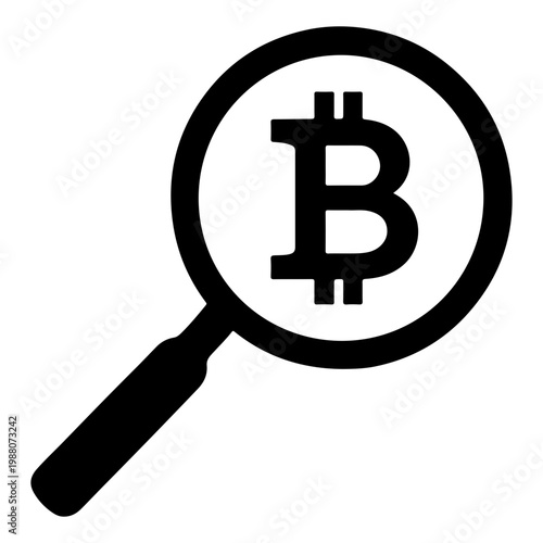 Bitcoin symbol under magnifying glass cryptocurrency