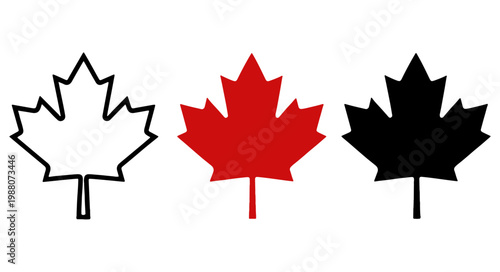 Three maple leafs in black red and white canada