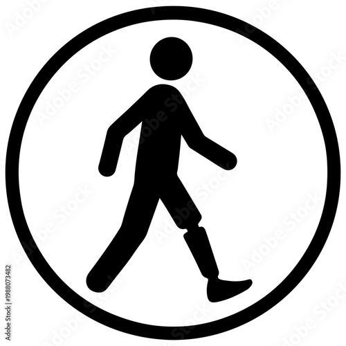Pedestrian sign with amputee symbol walking person