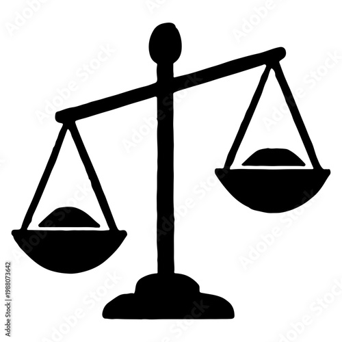 Balance scale with two weights justice