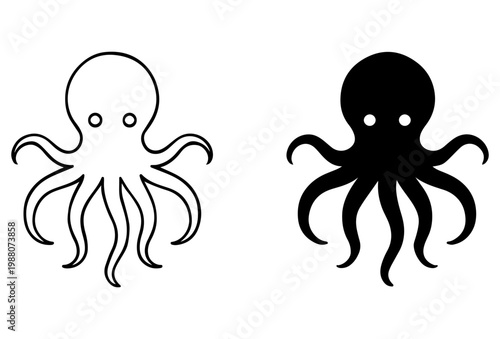 Tableau sur toile Octopus silhouettes transparent background white background