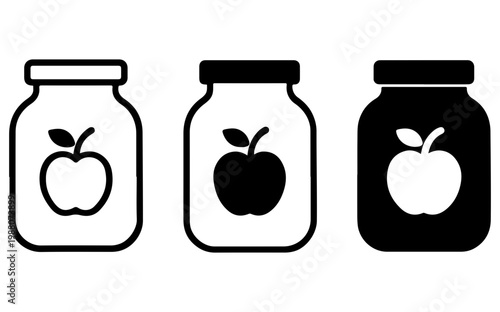 Three jars with apple silhouettes apples transparent background