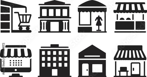 Black and white building icons a collection of diverse architectural styles