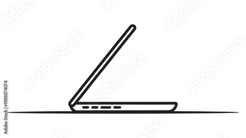 Laptop Line Drawing - Minimalist Side View Computer Icon Black and White Schematic Illustration