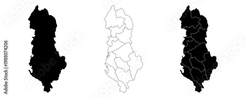 Albania country vector map in white background.Albania political map. Low detailed. Solid simple style. Black and white. Vector editable.