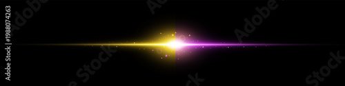 Bright horizontal beam of light on black background. Glowing laser effect creating futuristic and sci-fi aesthetics.
Suitable for technology, energy, speed and digital design themes.
