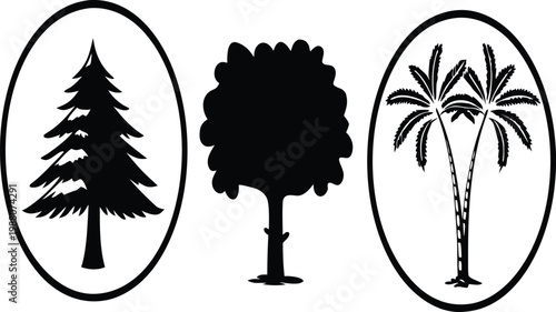 Variety of Tree Silhouettes in Oval Frames