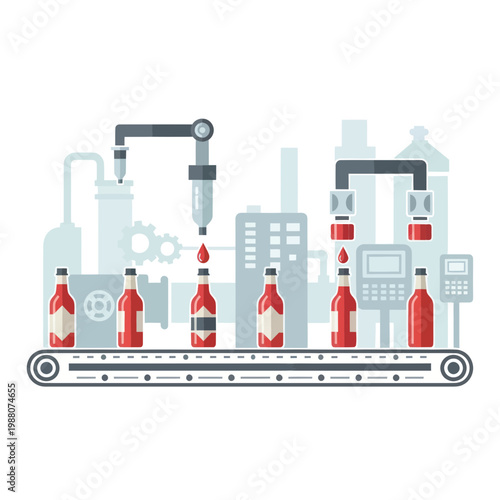 Beverage Bottling Factory Production Line, Automated Filling and Capping Process