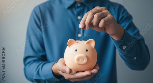 Business professional holding piggy bank symbolizing savings and financial planning