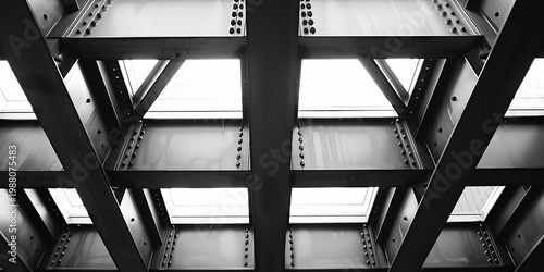 Black and White Geometric Grid Structure with Skylights and Light Patterns