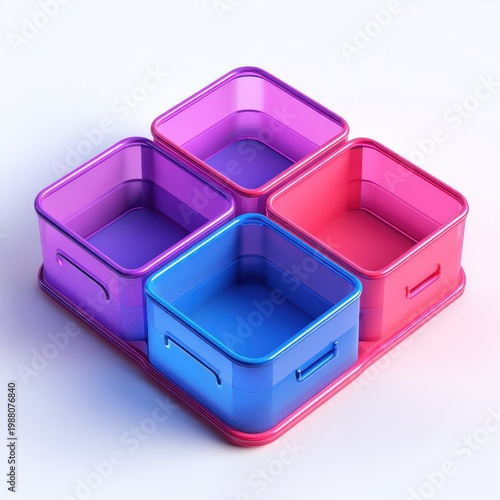 Colorful square containers arrangement with vibrant gradient shades