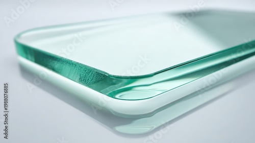 Close up of transparent glass surface with smooth edges and subtle reflections