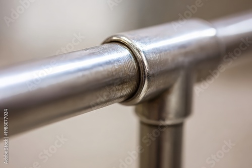 Close up of metal pipe connection showing industrial design and texture