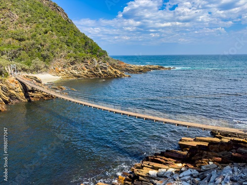 Scenic view of the Storms River Mouth gorge and suspension bridge