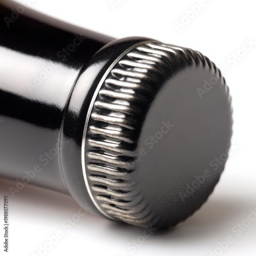 Close up view of black bottle cap with detailed texture and lighting effects