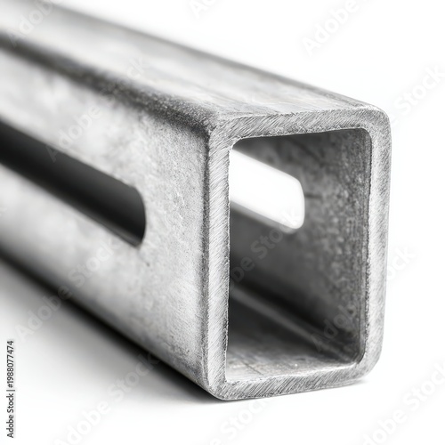 Close up view of a rectangular metal bar highlighting industrial design features