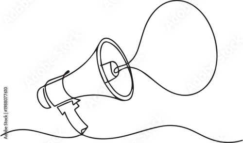 Continuous line drawing of a megaphone with a wavy line