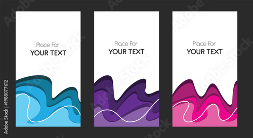 Copyspace background with three wavy banners, ideal for showcasing promotional messages or announcements with a modern touch. Perfect for advertising campaigns.