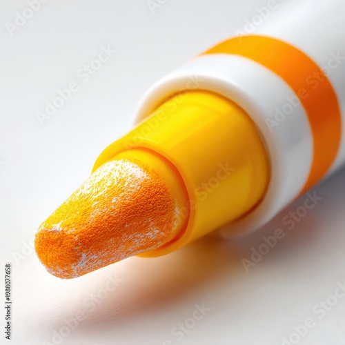 Close up of yellow highlighter marker tip with vivid colors and smooth texture