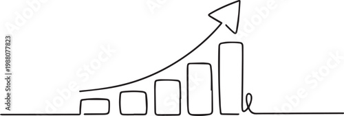 Continuous Line Art Business Growth Chart with Arrow, Minimal Success Analytics Illustration, One Line Drawing Vector