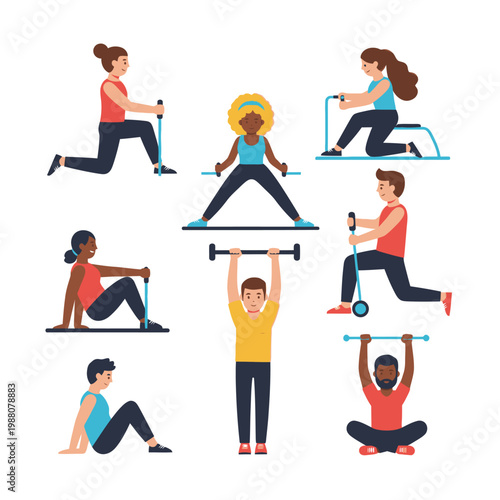 Diverse People Exercising with Weights and Equipment