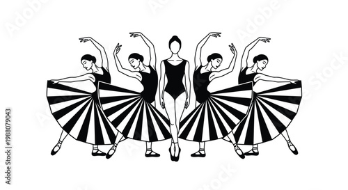 Ballet dancers, ballerinas, black and white, vector illustrations, dance icons, ballet illustrations