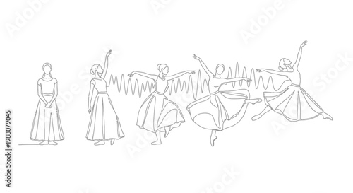 Whirling Dervishes, Vector Illustrations, Dancing Figures, Line Art, Dance Movement