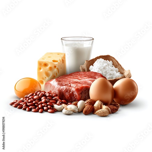  Protein food meat milk egg and bean in 3d png transparent isolated on with white background