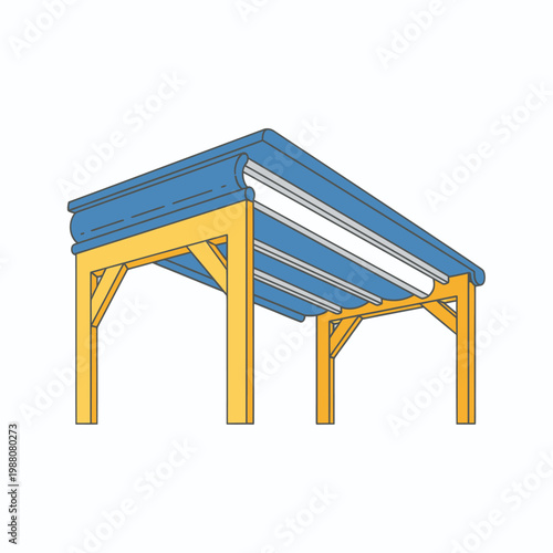 Simple Wooden Carport Structure with Blue Roof, Outdoor Shelter Design