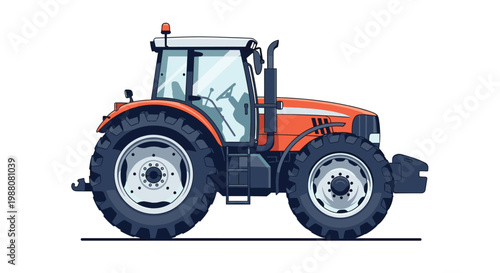 Modern orange agricultural tractor is shown from the side, highlighting its large tires and power for heavy duty farming and field work.