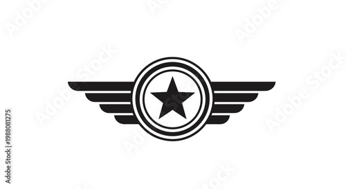 Stylized aviation or military emblem featuring star within circular frame flanked by wings, minimalist graphic design for insignia or logo.