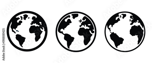 Earth Globe Icon Set – World Map, Global Planet & International Vector