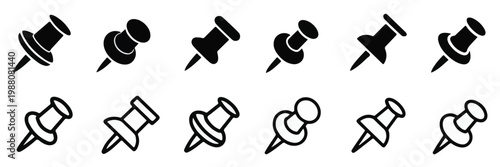 Push Pin Icons In Black And White thumbtack tack