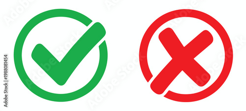 Green Check Mark and Red Cross Symbols on White Background