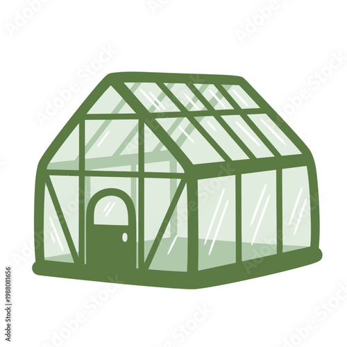 Greenhouse illustration: Glass structure for growing plants and vegetables