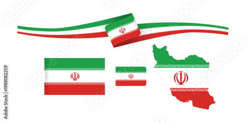 Iran Flag Icon Set – Round, Waving & National Tricolor Vector Illustration