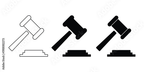 Judge Gavel Icon Set – Court, Justice & Auction Hammer Vector Collection