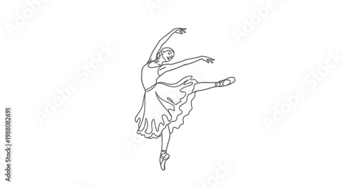 Elegant ballerina, dancing woman, line art illustration, ballet dancer, vector graphics