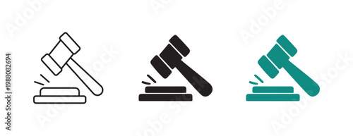 Gavel Law Justice Vector Icon Set