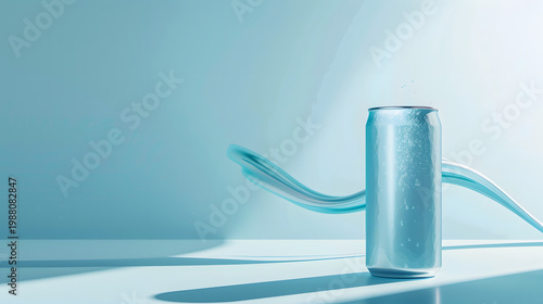 refreshing drink concept with water splashing out of a can