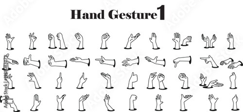 Fotografie A collection of hand gesture icons with different hand position .