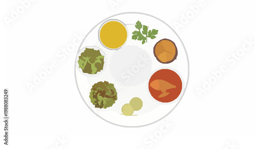 Bengali rice and curry meal line drawing traditional food vector isolated on white background