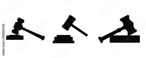 Judge Gavel Icon Set – Court, Justice & Auction Hammer Vector Collection