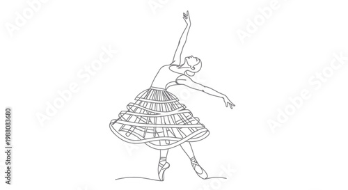 Elegant ballerina, dancing woman, ballet illustration, line art