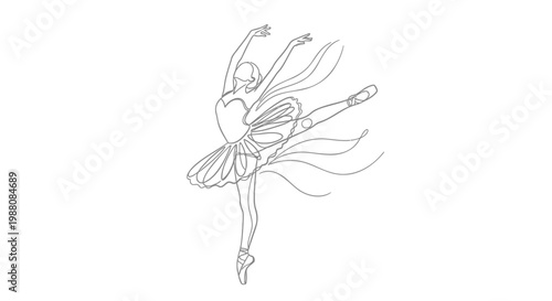 Elegant ballerina, dancing woman, vector illustration, line art, ballet