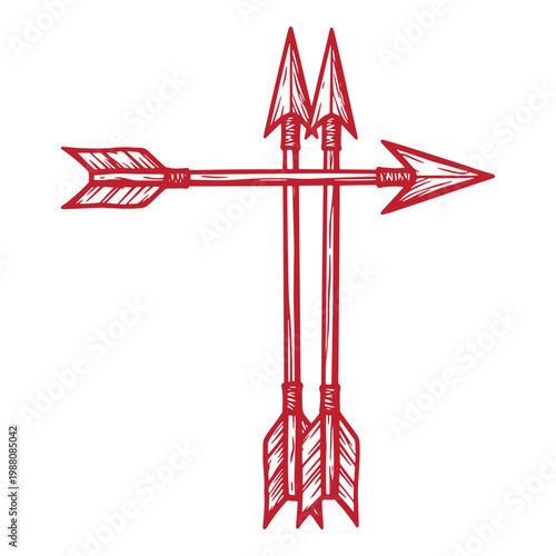 Red arrows crossed, two arrows stacked with one horizontal arrow