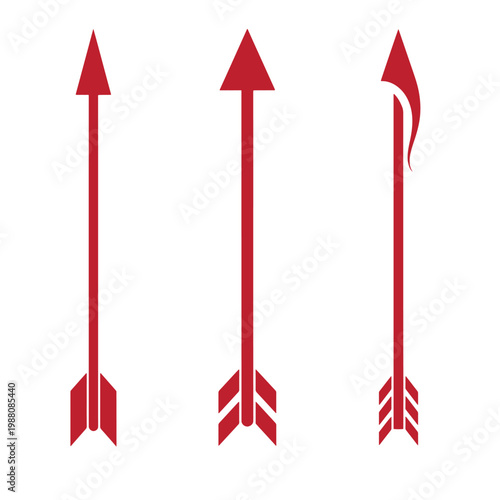 Red arrows on white background, three arrow directional symbols red color white color
