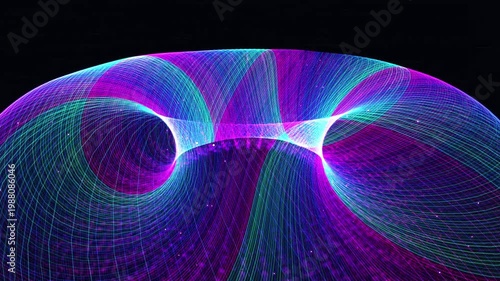 colossal, high-velocity toroidal plasma containment field heaving with iridescent electromagnetic waves in an endless mathematical animation. Ideal for VJ loops, scientific documentaries UI background